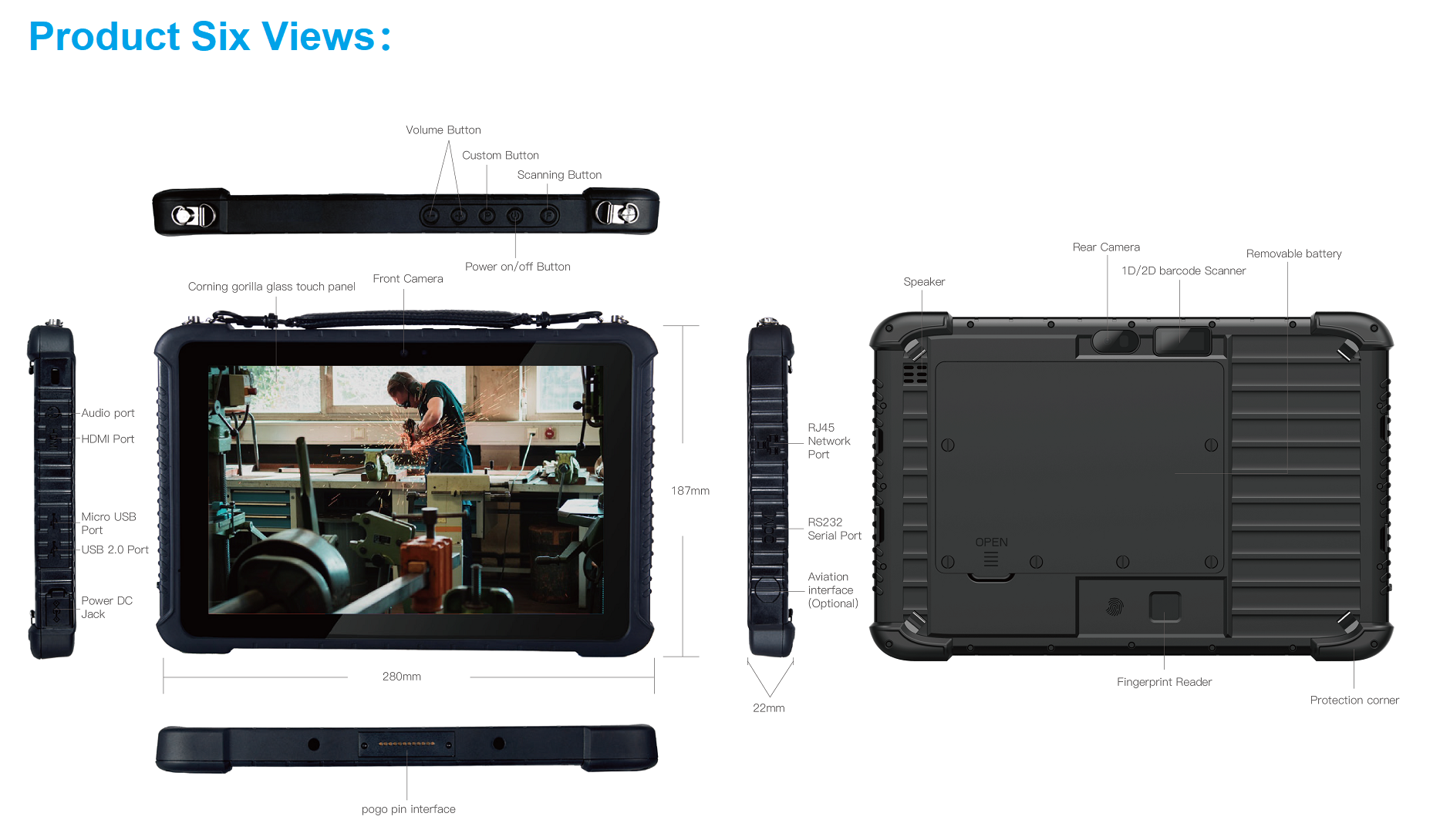 10.1inch rugged tablet PC data six views